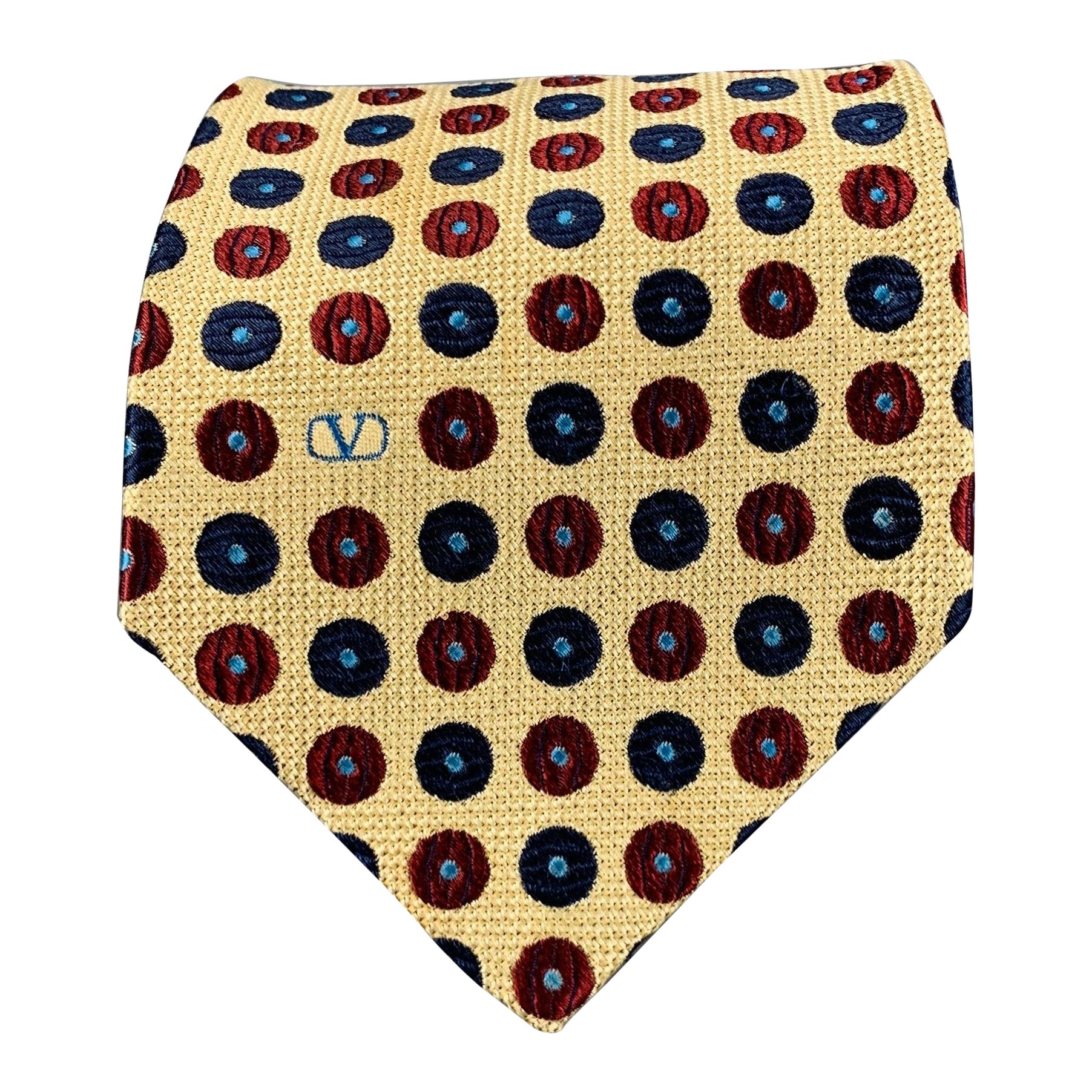 VALENTINO Yellow Red Blue Dots Silk Tie