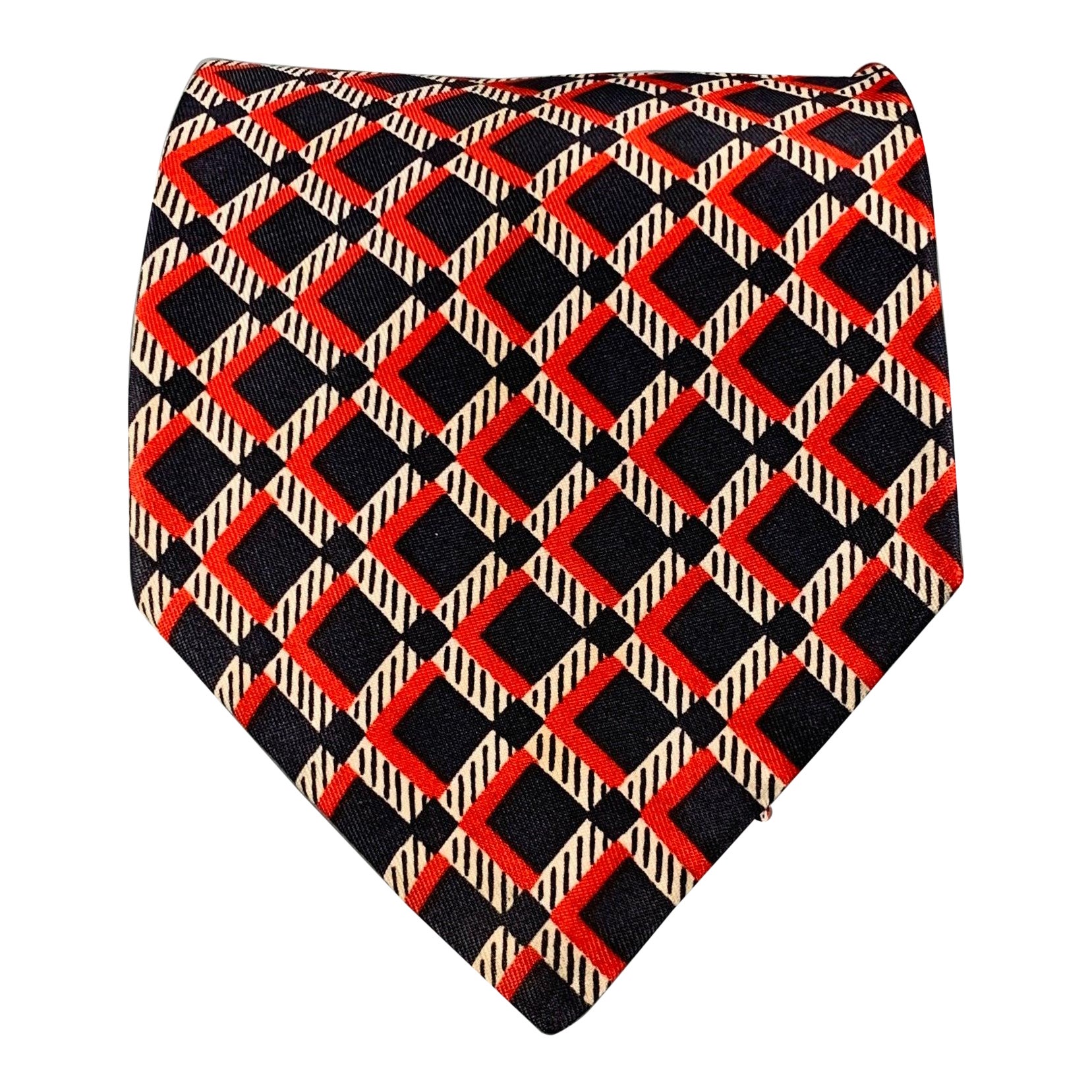VALENTINO Navy Red Checkered Silk Tie For Sale