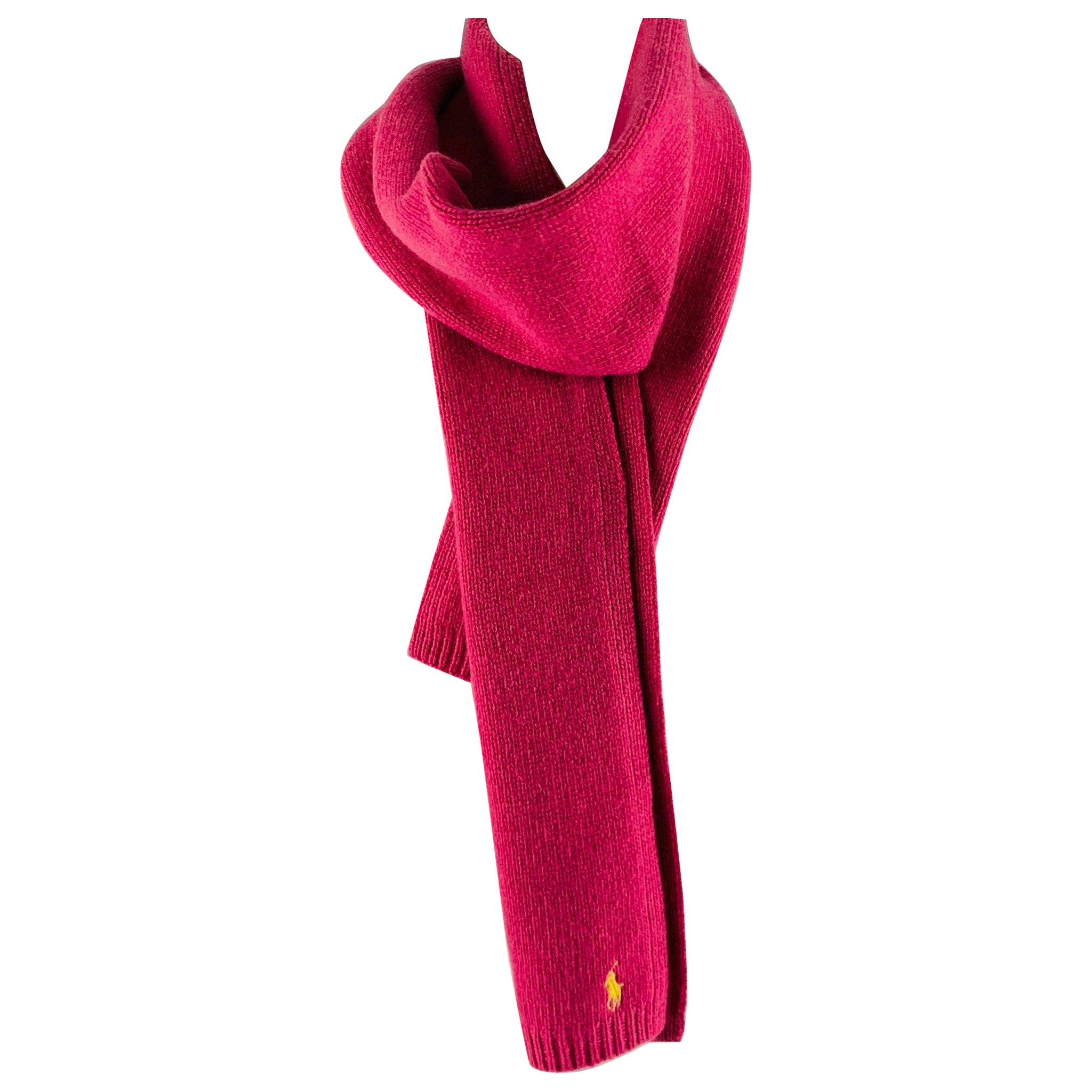 RALPH LAUREN Écharpe en laine de cachemire tricotée rose en vente