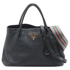 Prada Vitello Daino Leather Two - Way Handbag Black