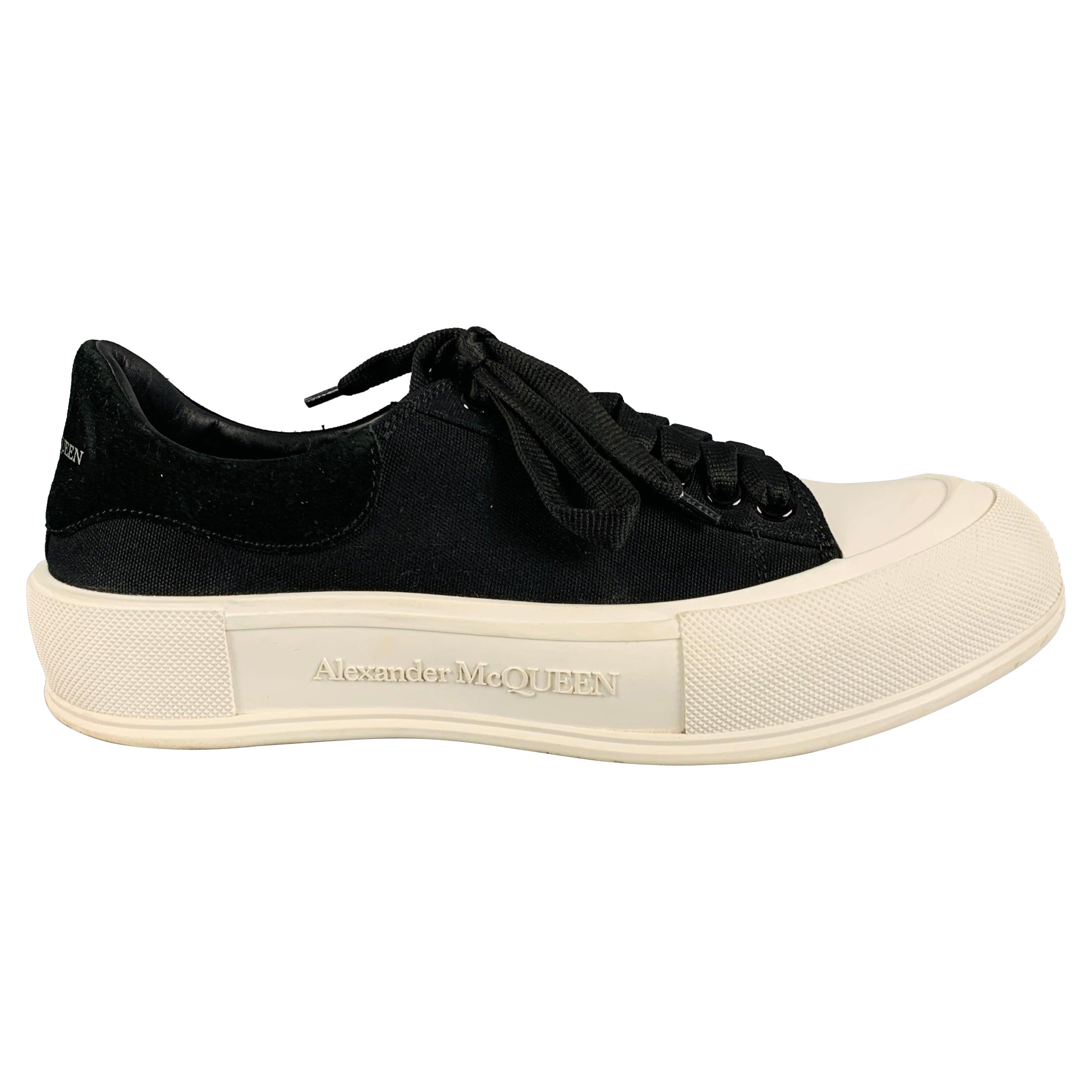 ALEXANDER MCQUEEN Size 10 Black White Two Toned Canvas Lace-Up Sneakers For Sale