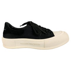 Used ALEXANDER MCQUEEN Size 10 Black White Two Toned Canvas Lace-Up Sneakers