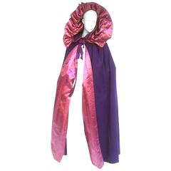 Vintage Yves Saint Laurent Rive Gauche Dramatic Violet Wool Hooded Cape c 1970s