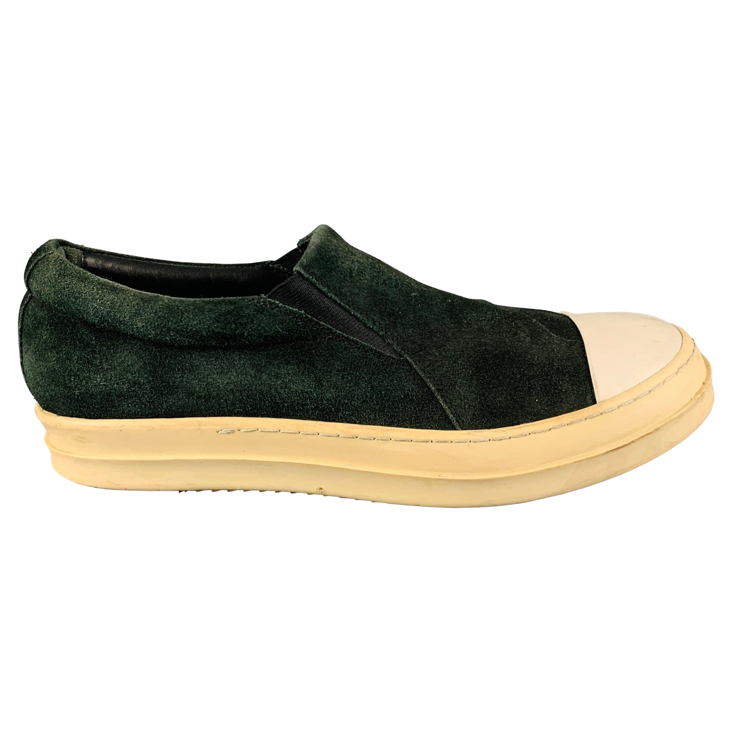 RICK OWENS Size 9 Green White Leather Slip On Sneakers For Sale
