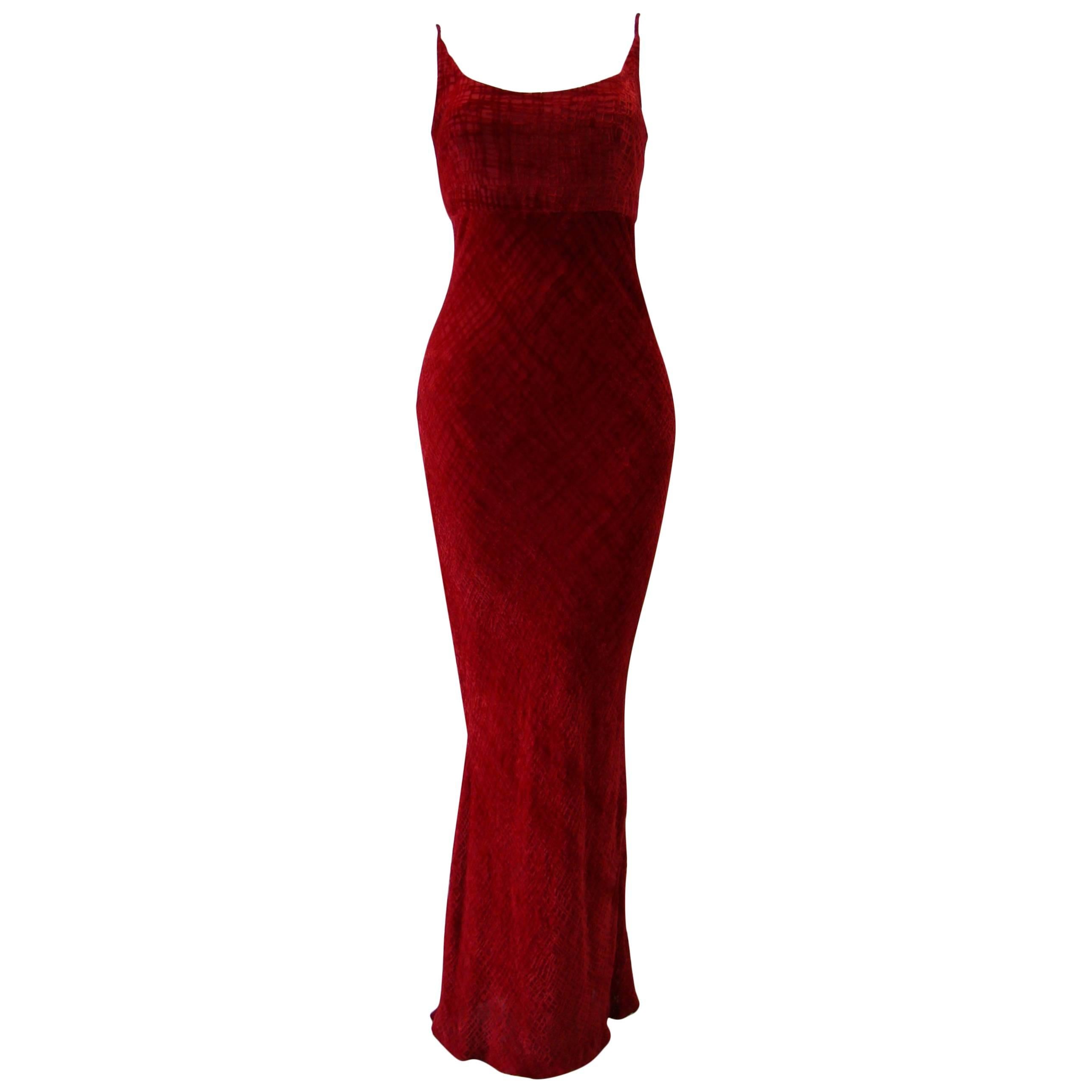Unique Angelo Mozzillo Red Velvet Evening Gown Fall 1998 For Sale