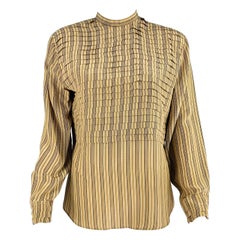 GIORGIO ARMANI Size 6 Beige Burgundy Silk Stripe Pleated Blouse