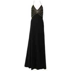 1970s LORIS AZZARO Black Long Halter Top Evening Dress