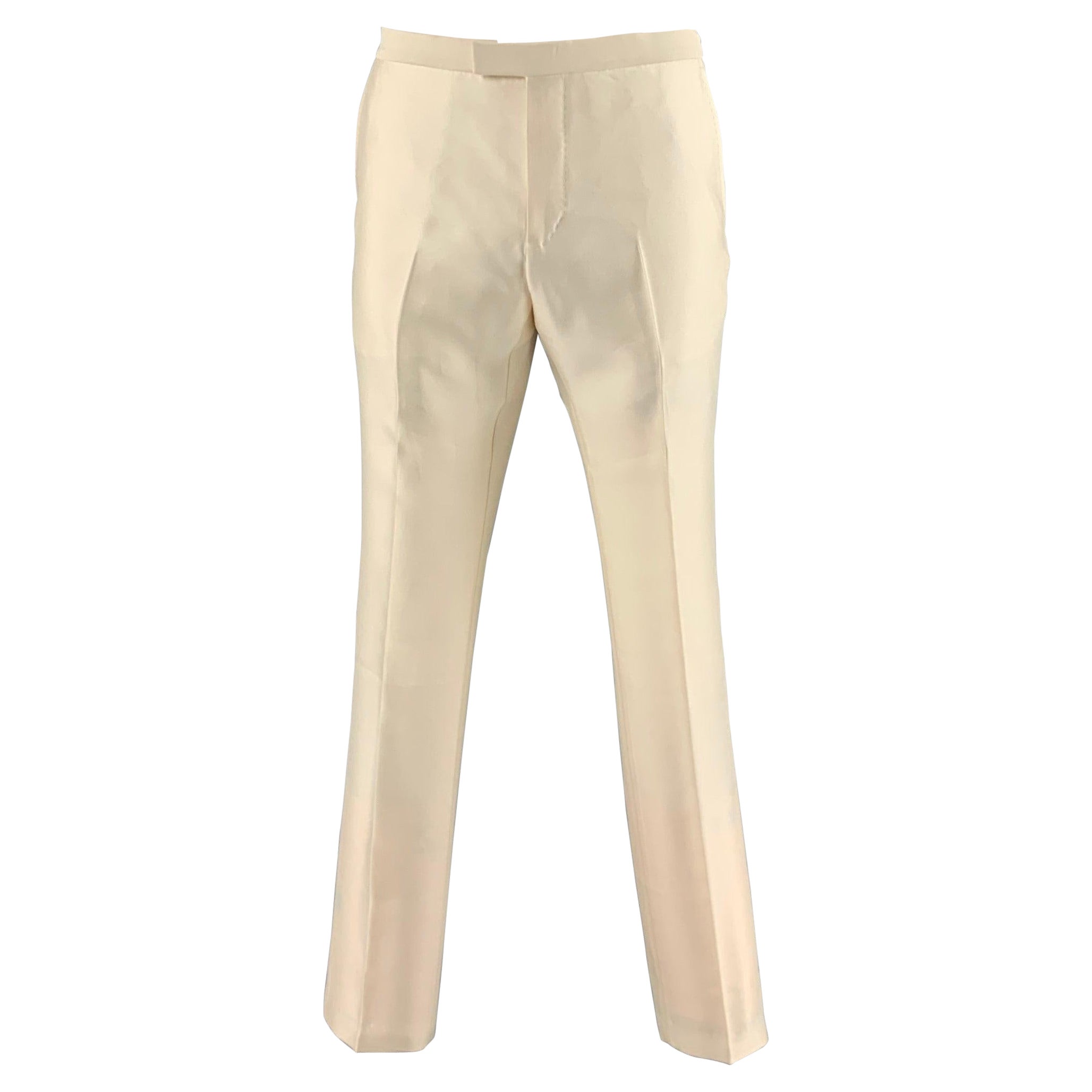 GUCCI Size 34 Beige Solid Wool  Silk Zip Fly Dress Pants For Sale