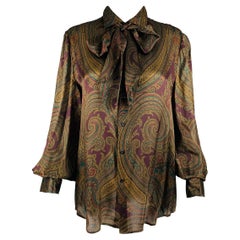 RALPH LAUREN Size 12 Multi-Color Silk Paisley Bow Blouse