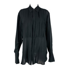 RALPH LAUREN Größe 10 Schwarz Viskose Plissee Hidden Placket Bluse