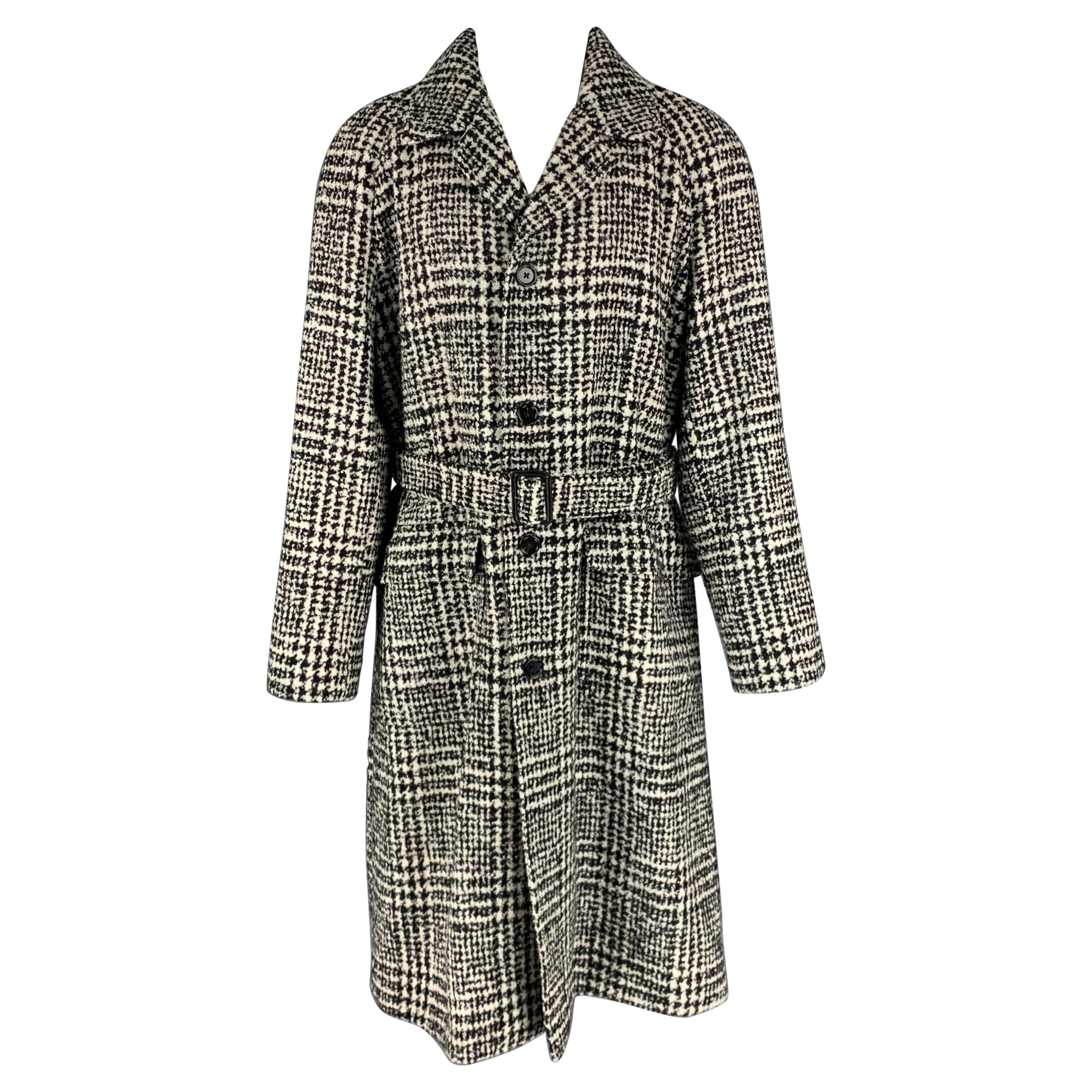 DOLCE & GABBANA Size 40 Black White Plaid Belted Coat For Sale