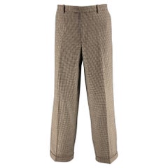 ETRO Taille 36 Brown Oatmeal Houndstooth Wool Zip Fly Dress Pants