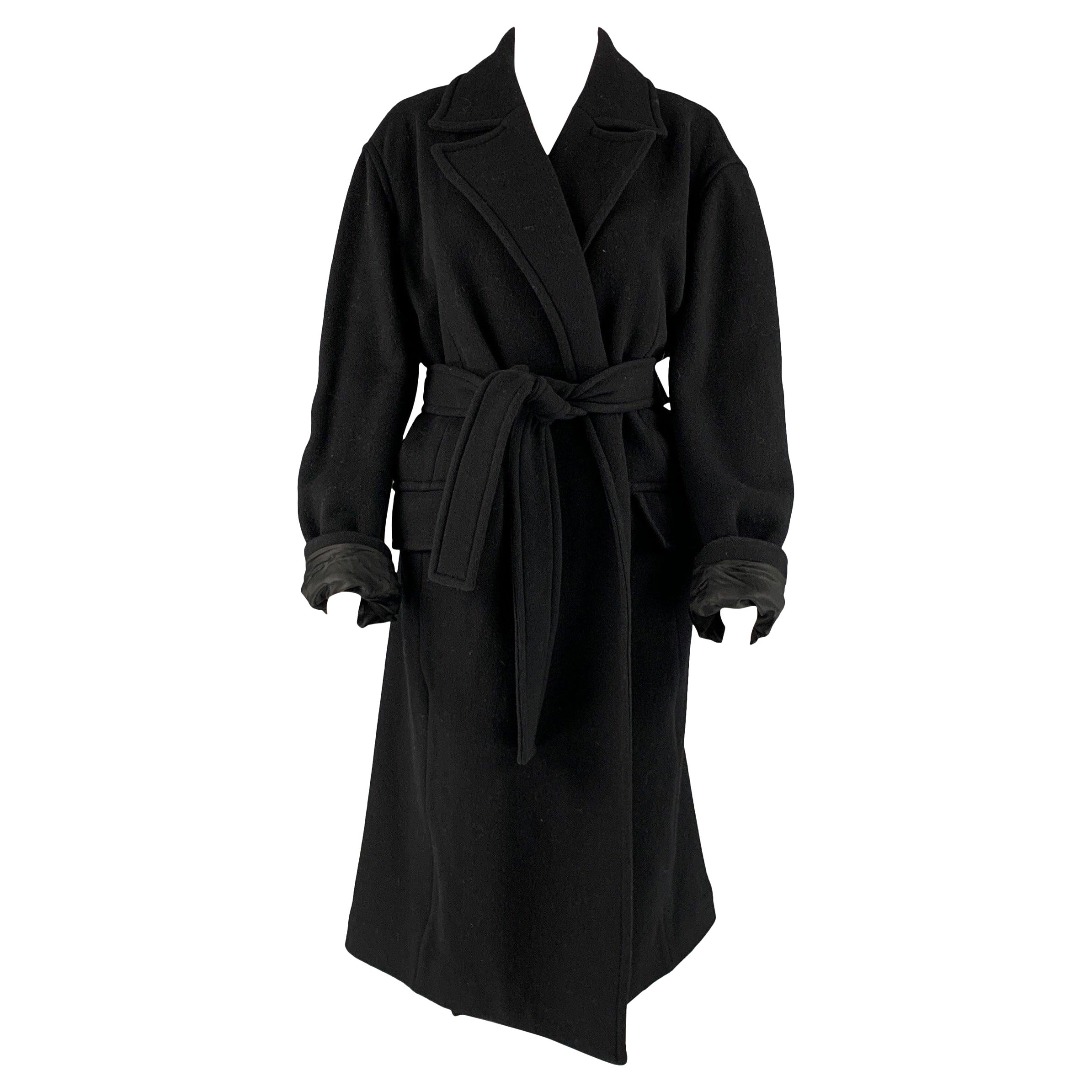 THEORY Size L Black Wool Blend Solid Notch Lapel Coat For Sale