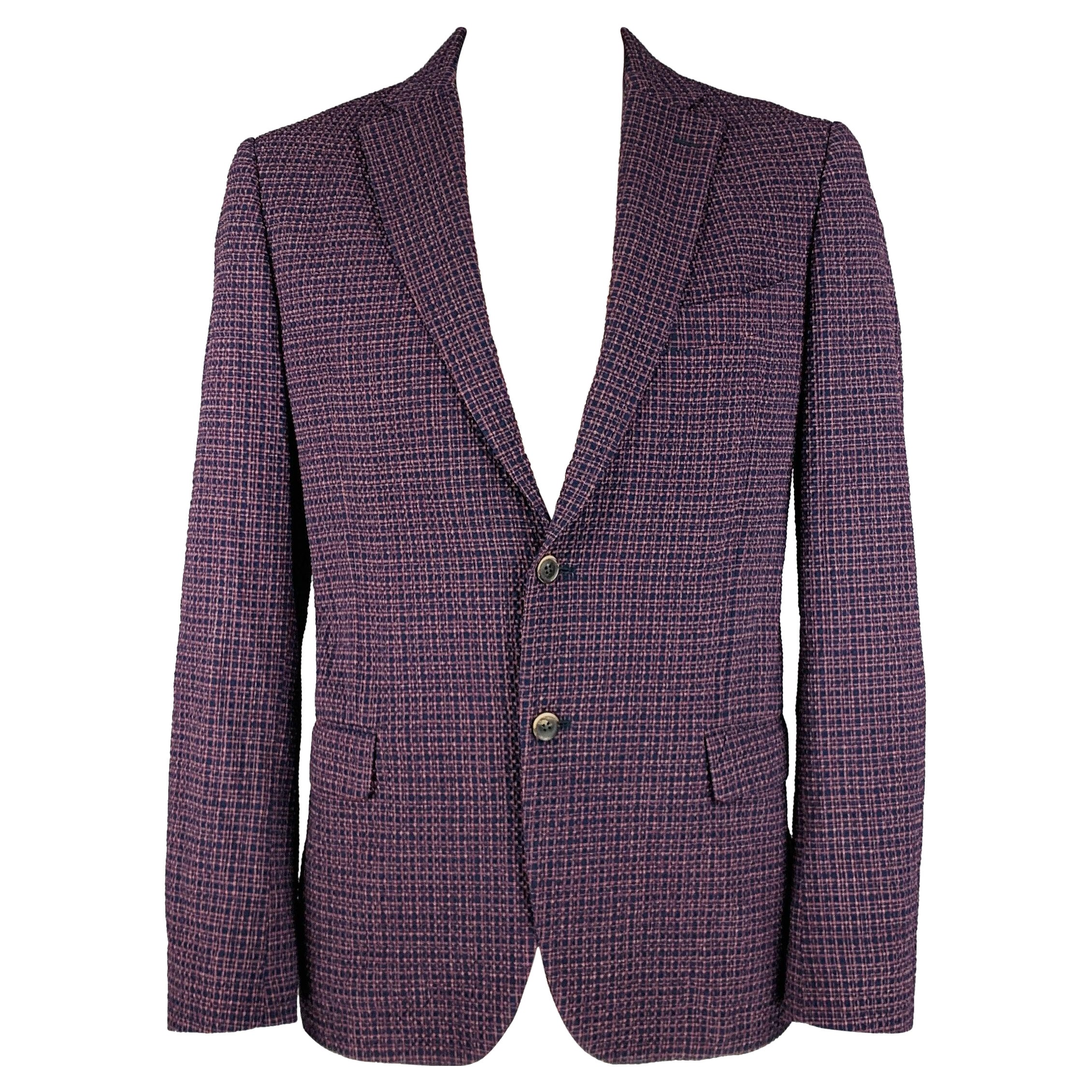 SAKS FIFTH AVENUE Size 44 Purple Navy Plaid Wool Blend Sport Coat