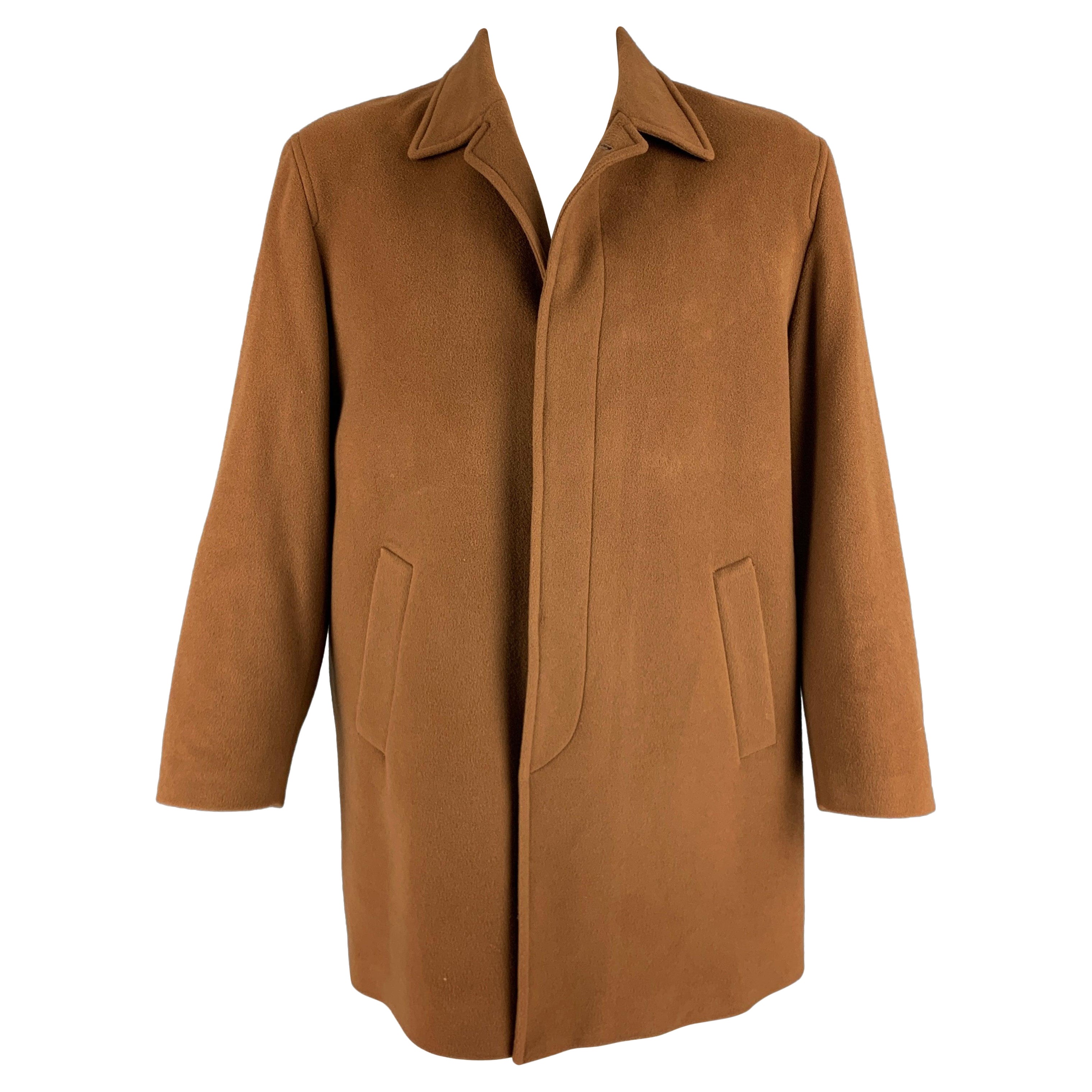 SAKS FIFTH AVENUE Size 48 Tan Wool Cashmere Coat For Sale