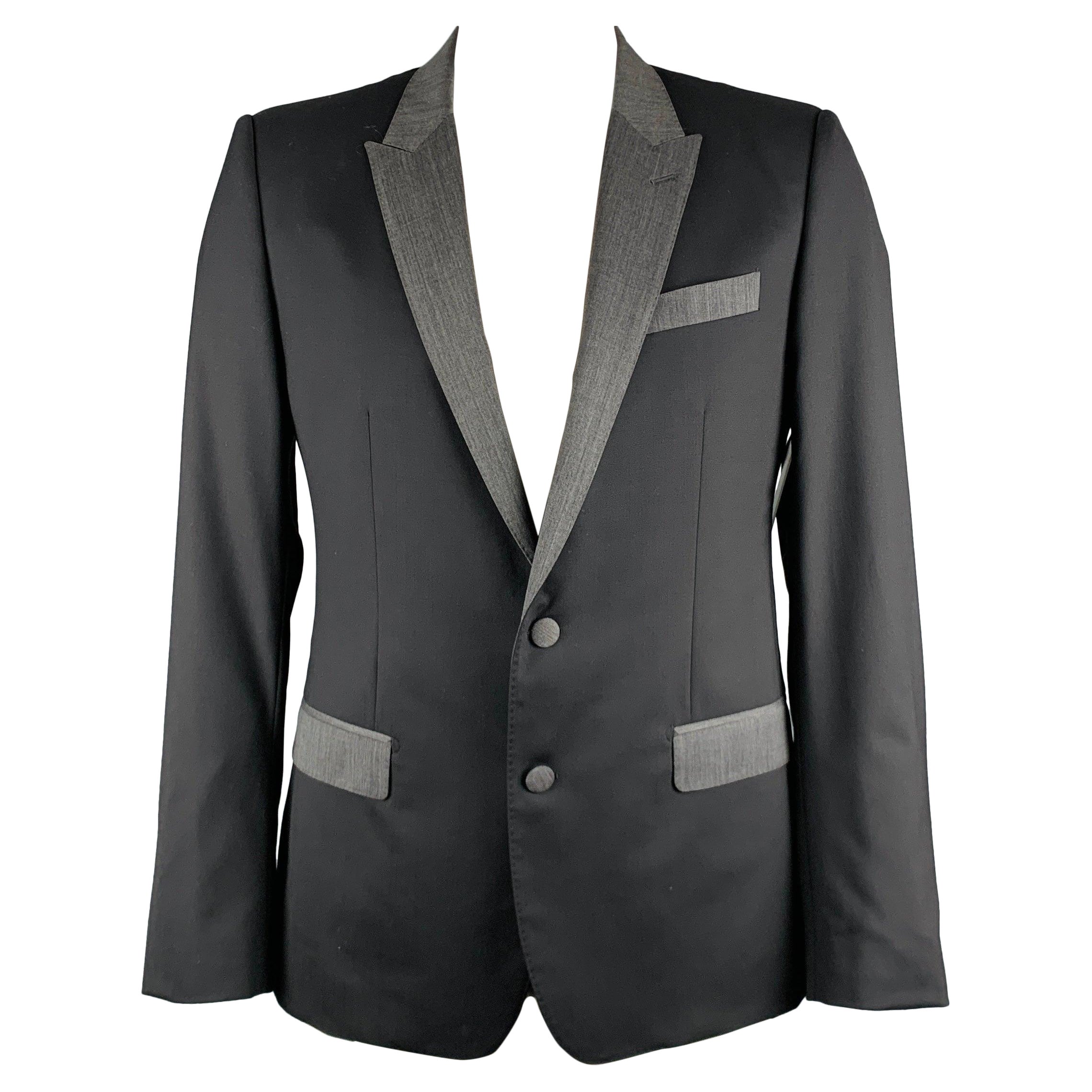 DOLCE & GABBANA Size 42 Black Grey Wool Blend Sport Coat For Sale