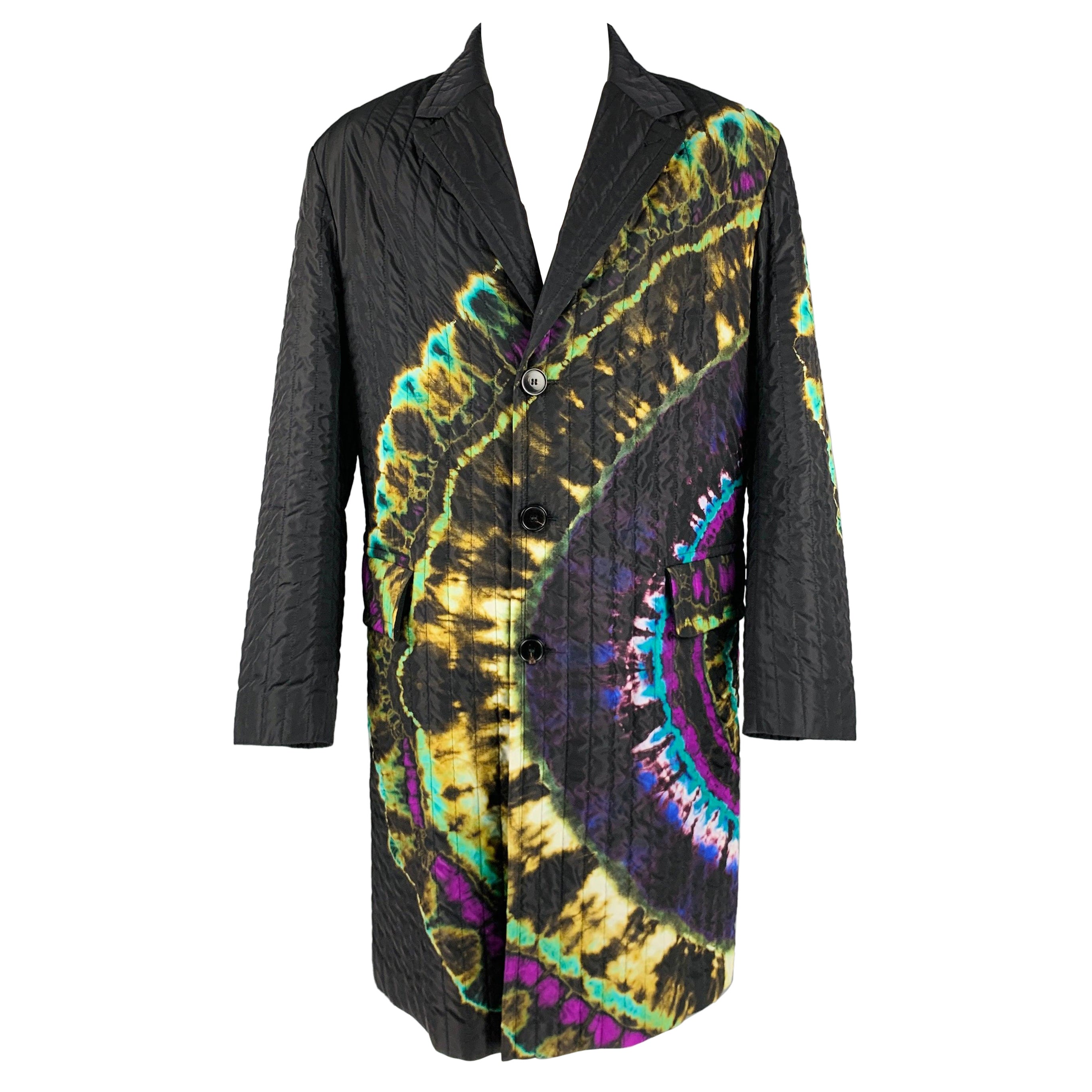 DRIES VAN NOTEN FW19 Size 44 Black Multi Color Tie Dye Coat For Sale