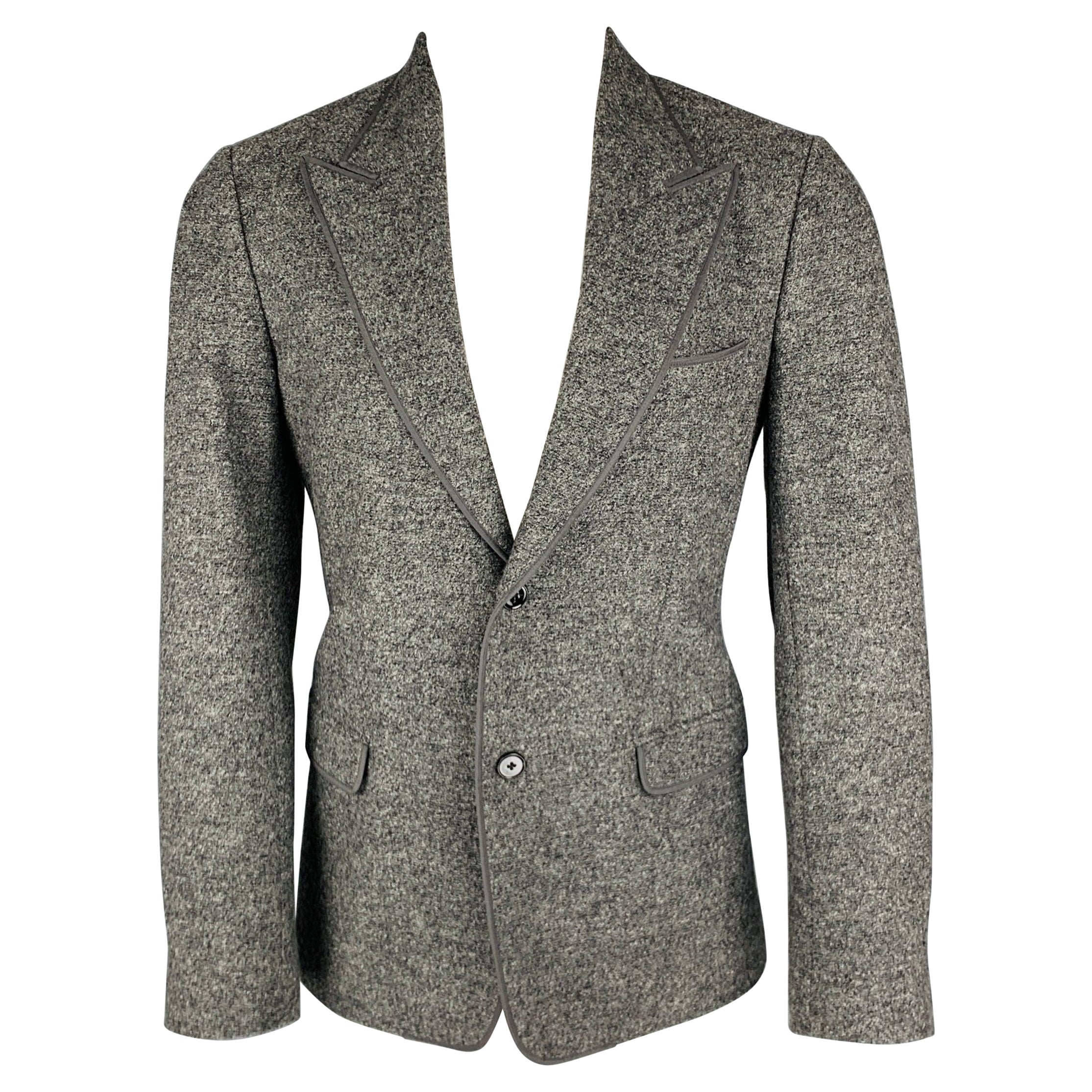 DOLCE & GABBANA Size 40 Grey Black Heather Wool Peak Lapel Sport Coat For Sale