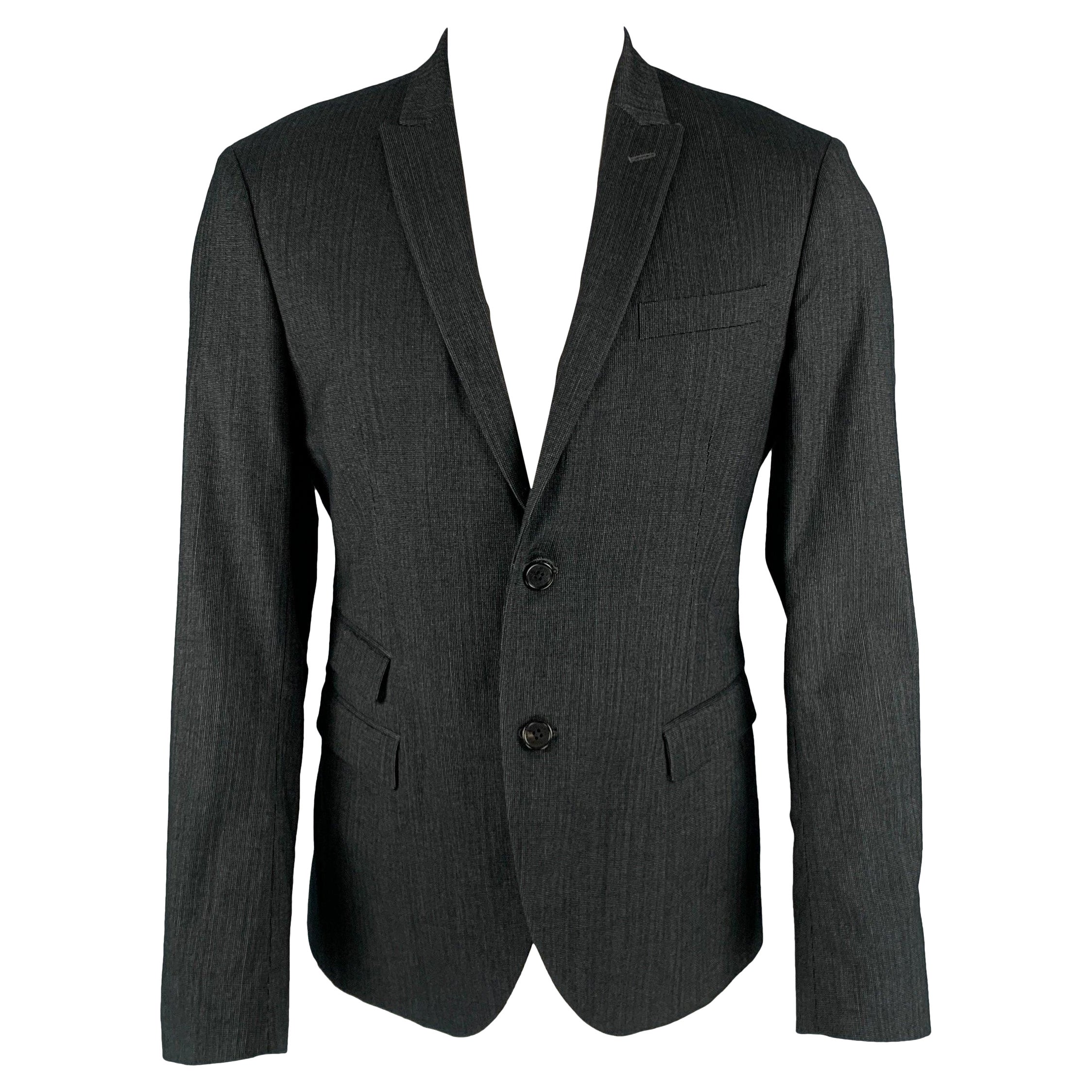 NEIL BARRETT Size 38 Charcoal Black Grid Wool Blend Peak Lapel Sport Coat For Sale
