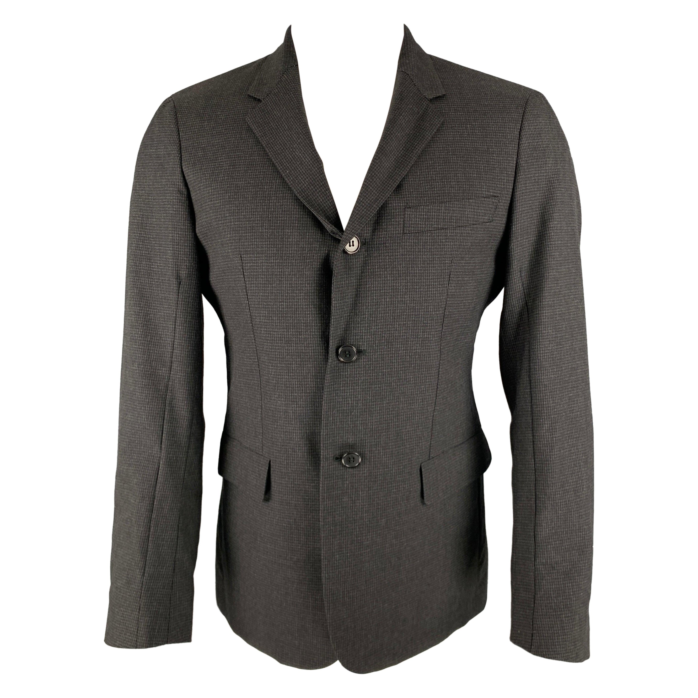 MARNI Size 38 Grey Black Grid Wool Cotton Notch Lapel Sport Coat For Sale