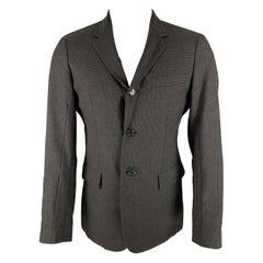 MARNI Size 38 Grey Black Grid Wool Cotton Notch Lapel Sport Coat