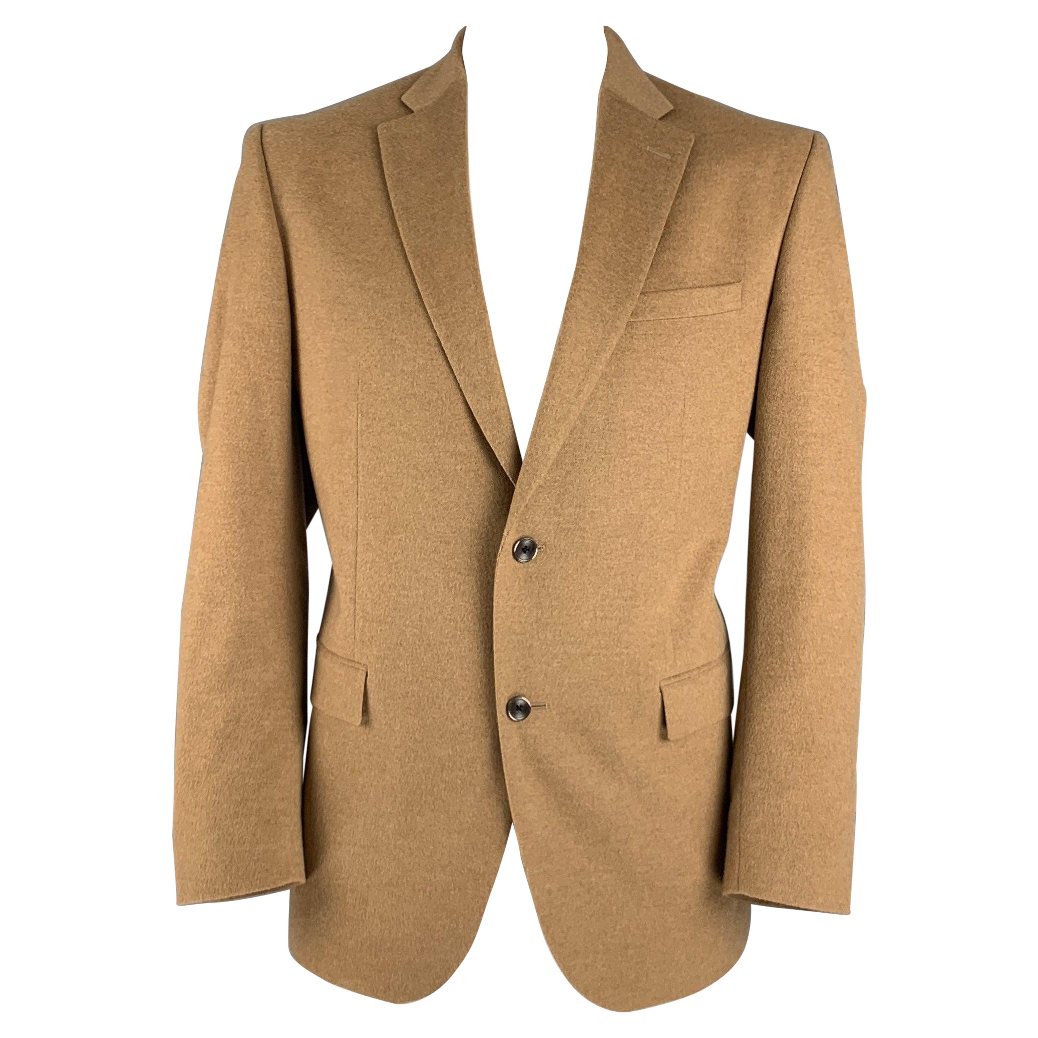 SAKS FIFTH AVENUE - Manteau de sport à revers en cachemire brun clair, taille 44 en vente