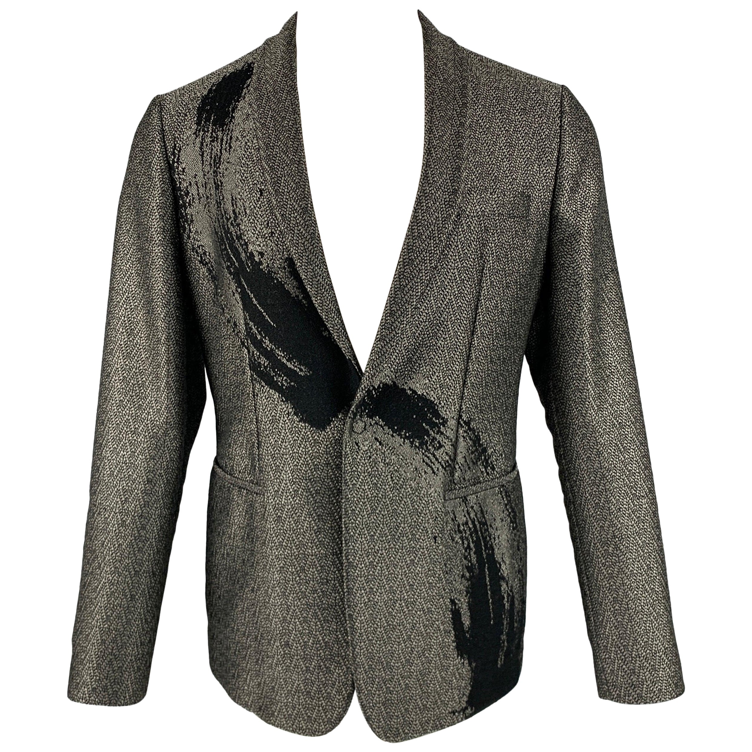 EMPORIO Size 42 Grey Black Woven Shawl Collar Sport Coat For Sale