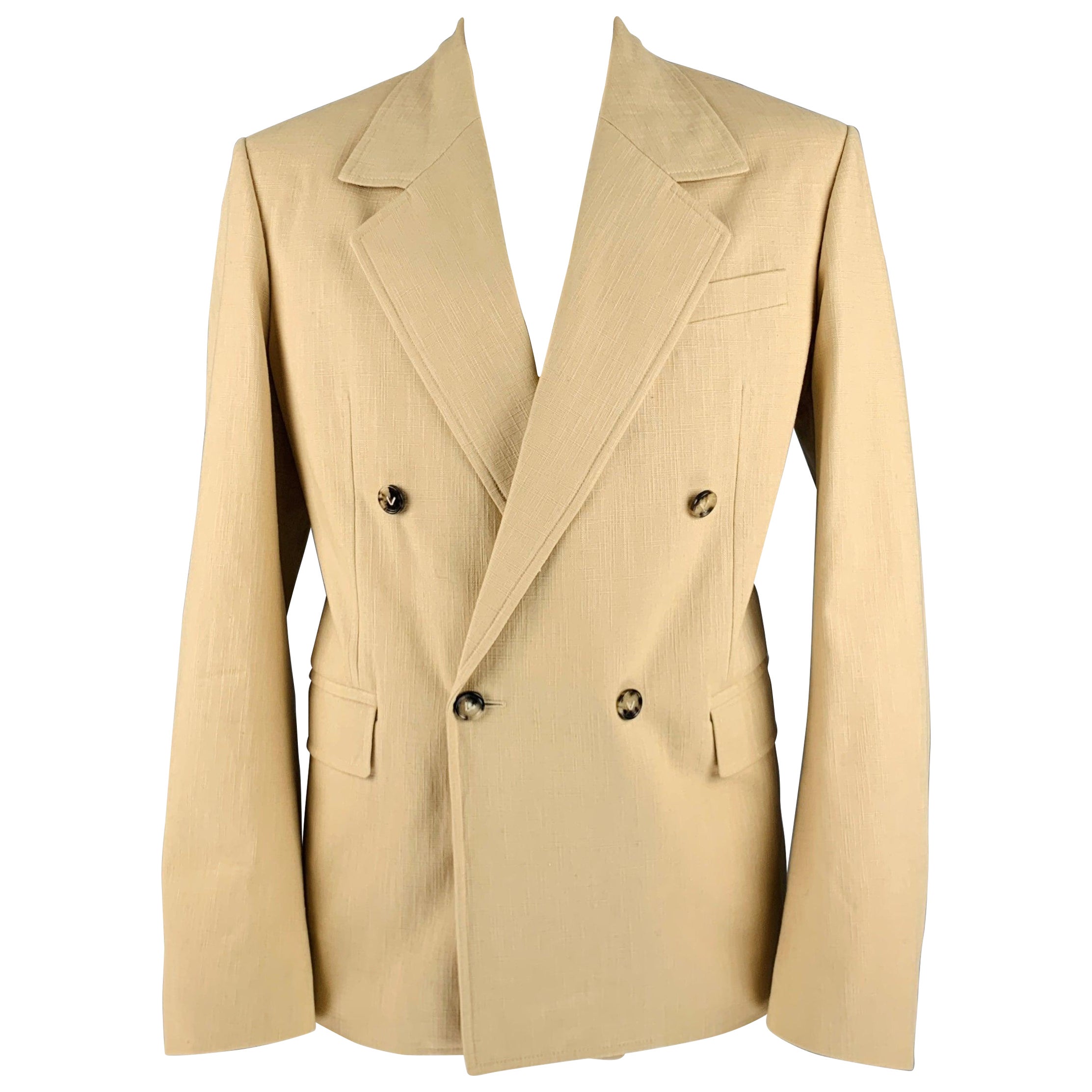 BOTTEGA VENETA Size 42 Khaki Woven Cotton Notch Lapel Sport Coat