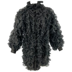 EMPORIO ARMANI Taille S Manteau zippé à volants en polyester noir