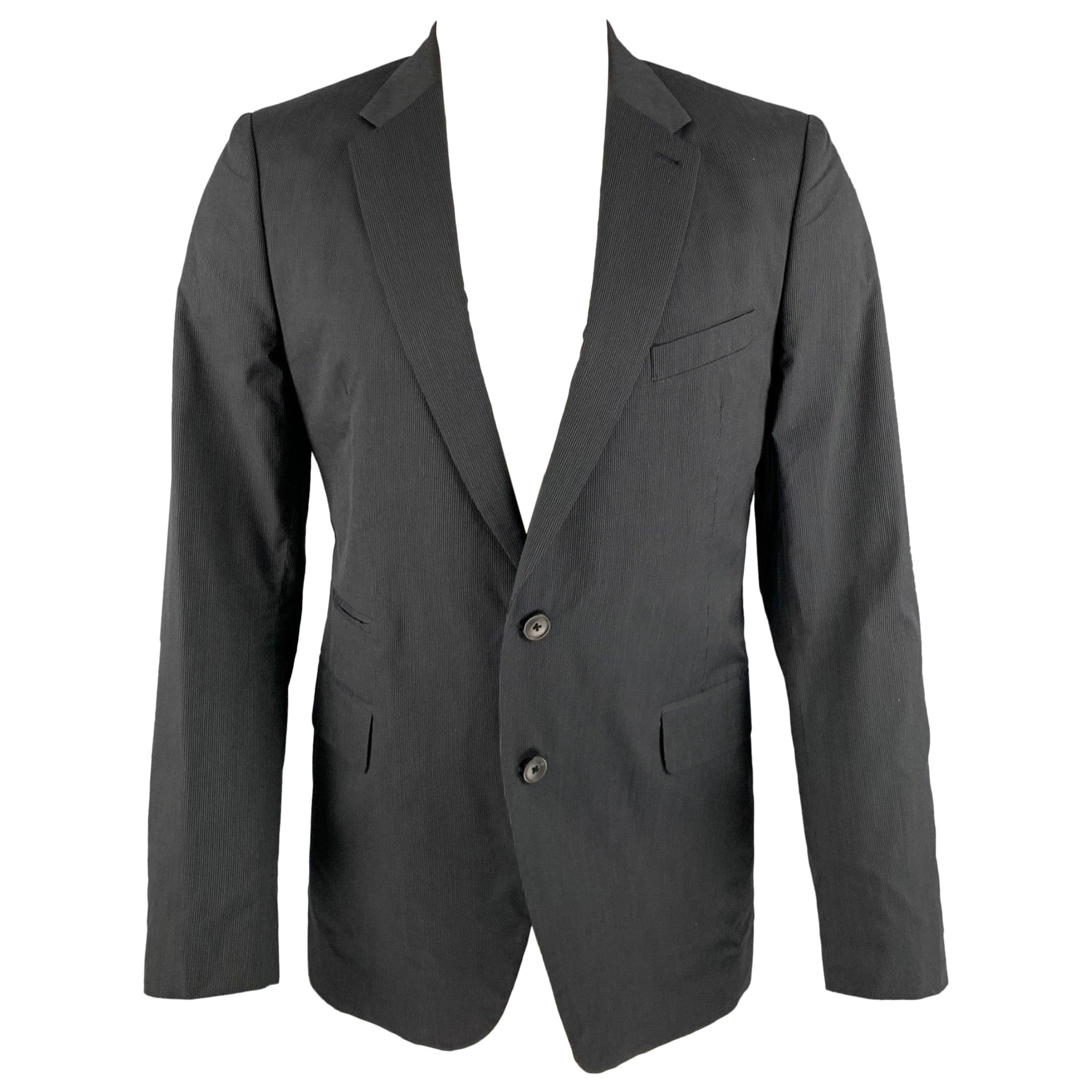 DRIES VAN NOTEN Size 40 Black Grey Stripe Cotton Sport Coat For Sale
