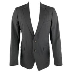 DRIES VAN NOTEN Size 40 Black Grey Stripe Cotton Sport Coat