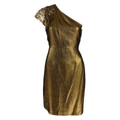 ELIE TAHARI Size 8 Gold Cotton Blend One Shoulder Cocktail Dress