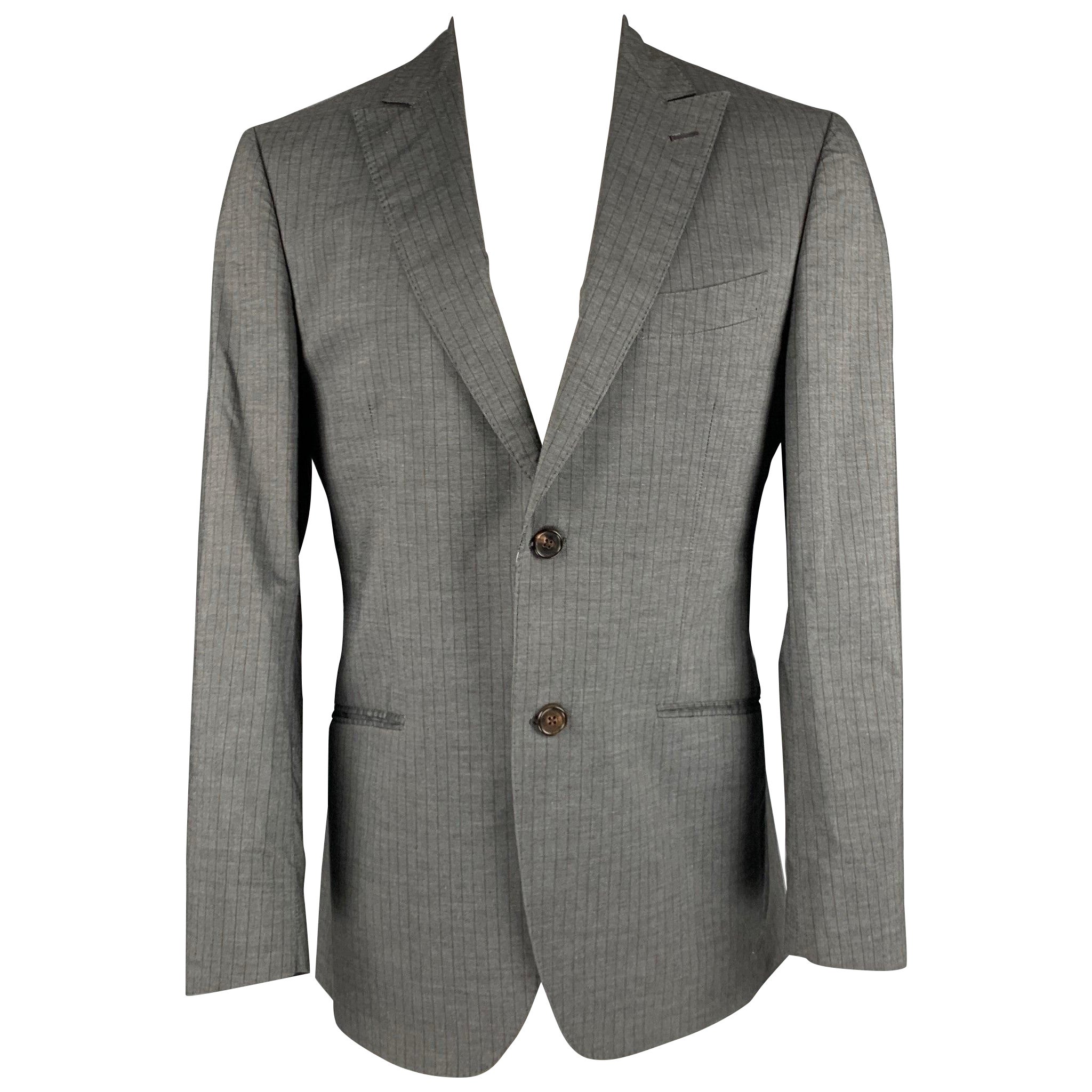 ETRO Size 40 Grey Brown Stripe Cotton Single breasted Sport Coat For Sale