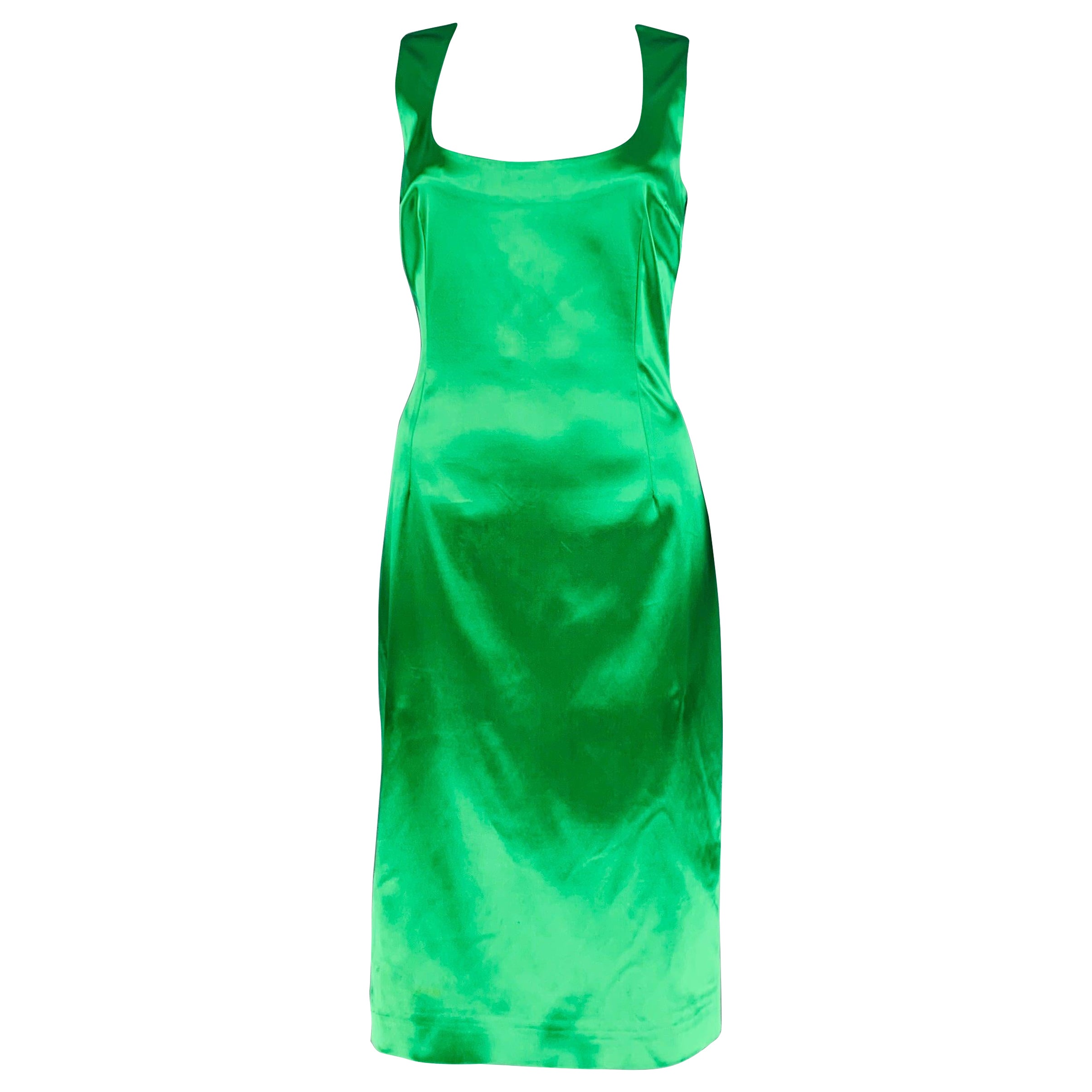 DOLCE & GABBANA Size 8 Green Acetate Blend Sleeveless Mid-Calf Cocktail Dress For Sale