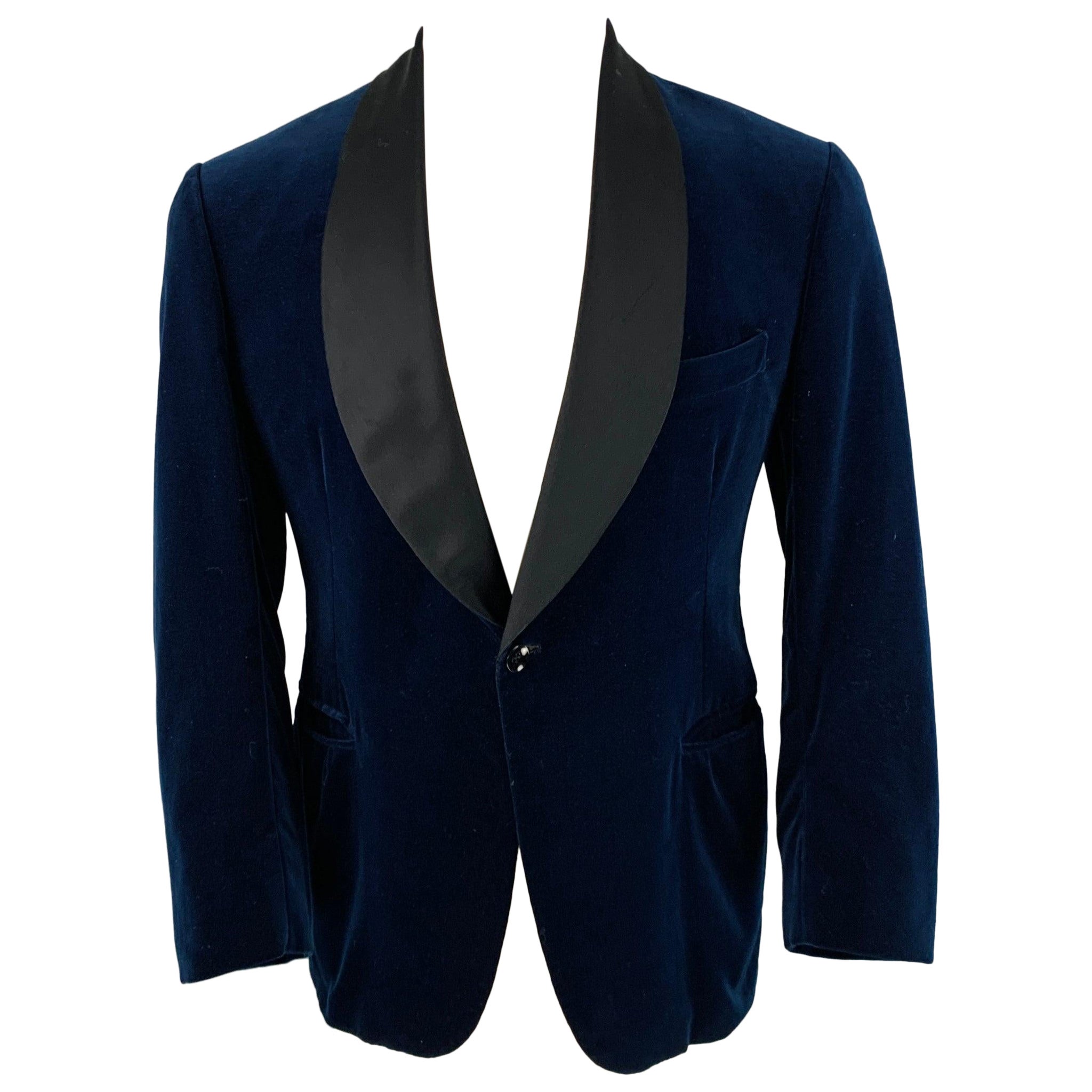 DUNHILL Size 40 Blue Velvet Shawl Collar Sport Coat For Sale