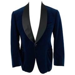 DUNHILL Size 40 Blue Velvet Shawl Collar Sport Coat