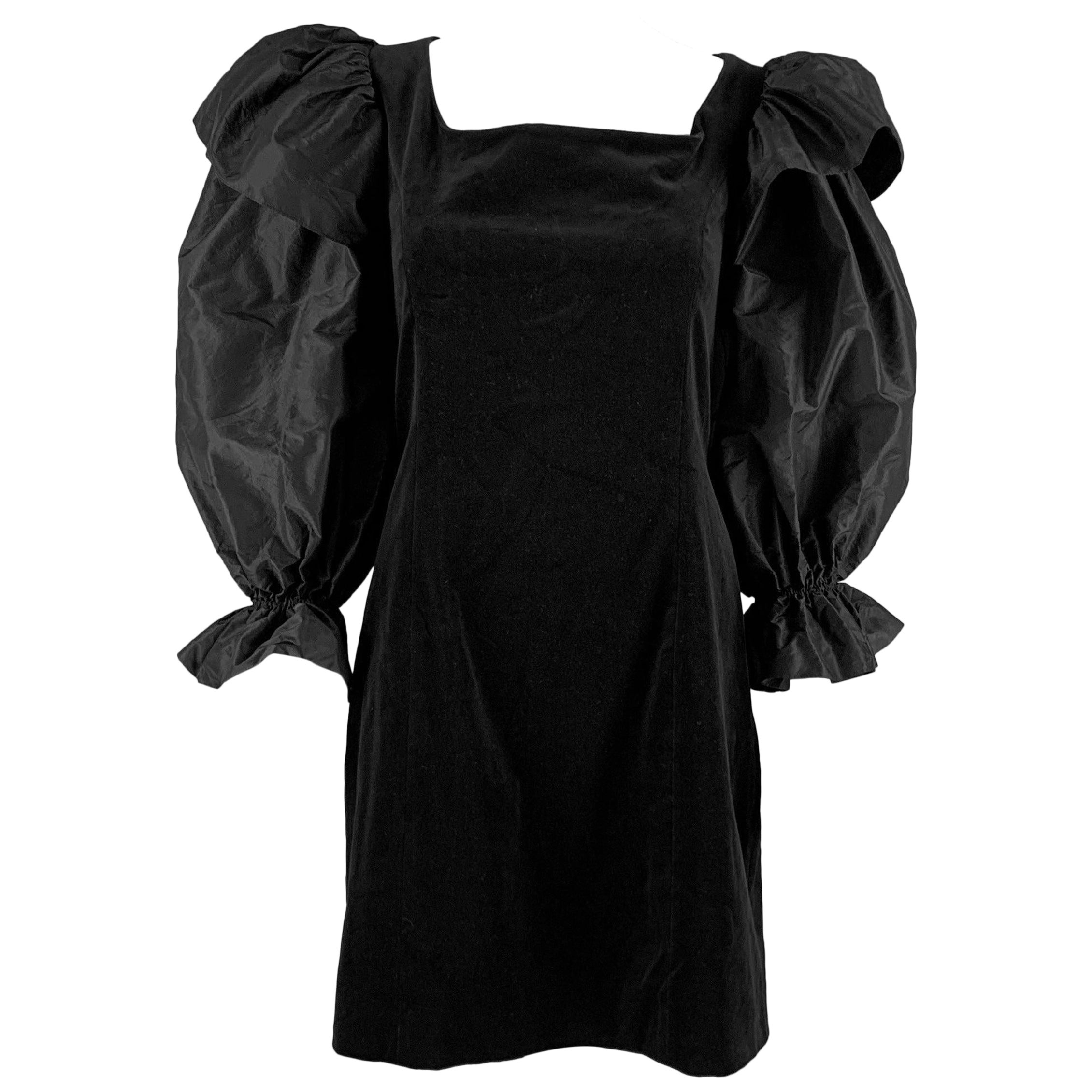 ISA ARFEN Size 14 Black Cotton Elastane Velvet Long Sleeve Cocktail Dress For Sale