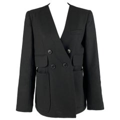 CARVEN Zweireihige Jacke aus schwarzer Wolle, Größe L