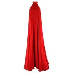 HALSTON Robe longue dos nu en soie rouge taille 10