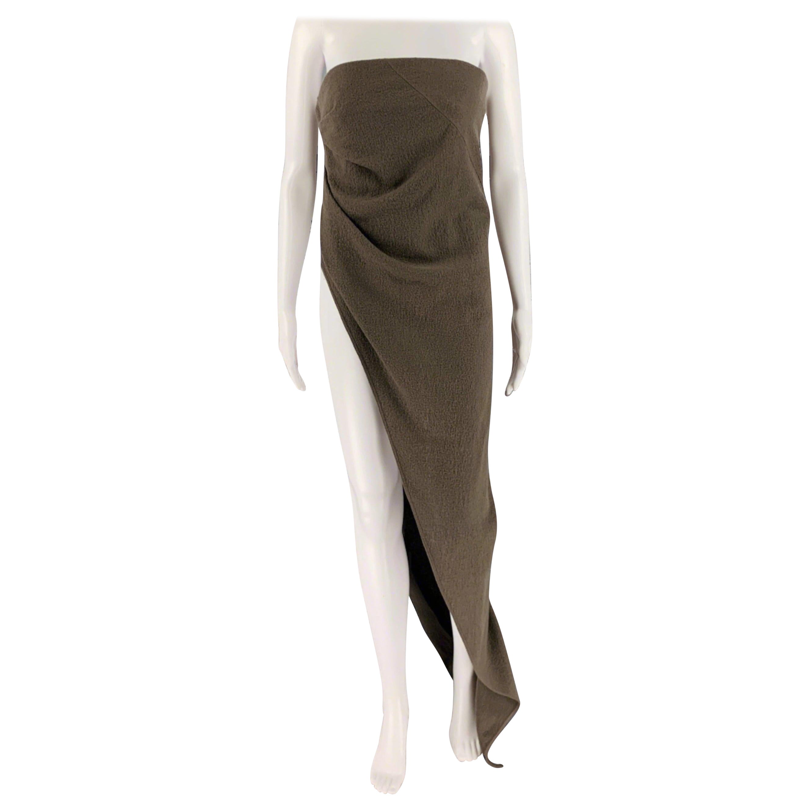 RICK OWENS FW23 Size 4 Grey Taupe Wool Strapless Long Gown For Sale