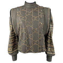 GUCCI FW2018 Runway Size 2 Grey Gold Leather Studded Cropped Jacket
