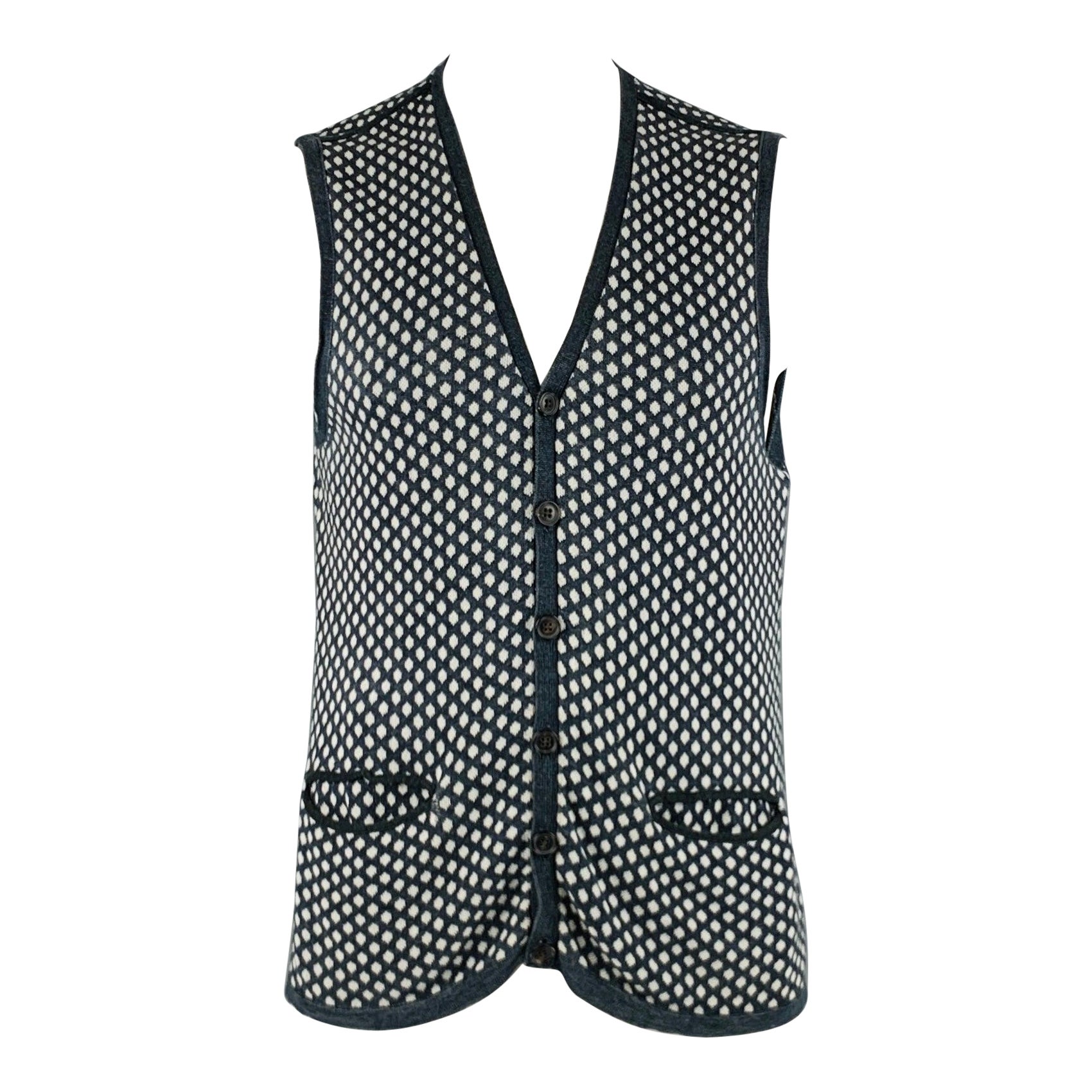 JOHN VARVATOS Size L Navy White Dots Linen Cotton Vest For Sale