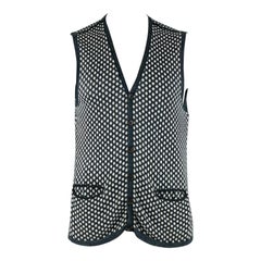 John Varvatos Size L Navy White Dots Linen Cotton Vest (gilet en coton)