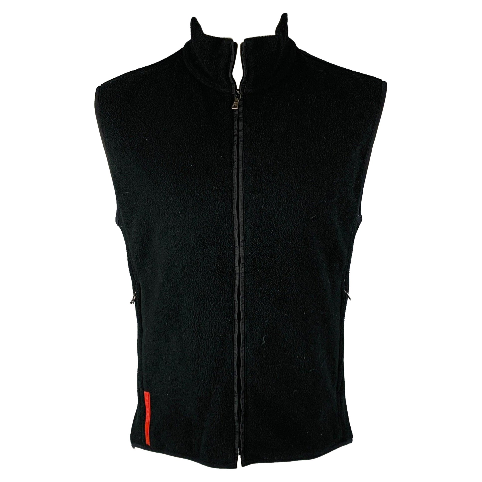 PRADA Size M Black Polyester Fleece Zip Up Vest For Sale
