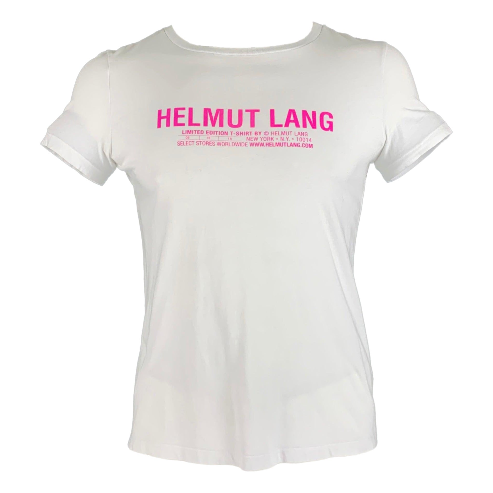 HELMUT LANG Size L White Pink Logo Cotton Crew Neck T-shirt For Sale