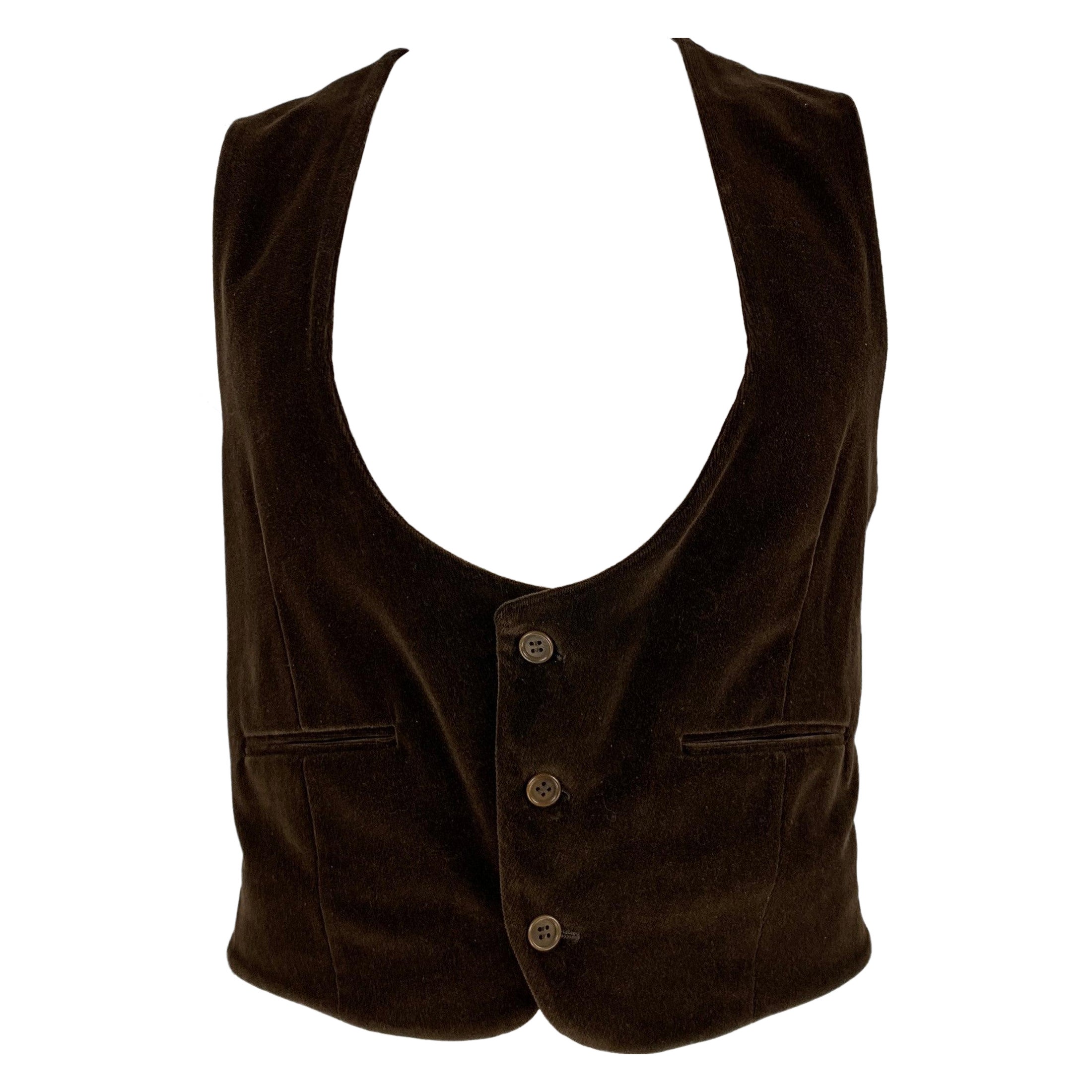 GIORGIO ARMANI Size 44 Brown Velvet Cotton Buttoned Vest For Sale