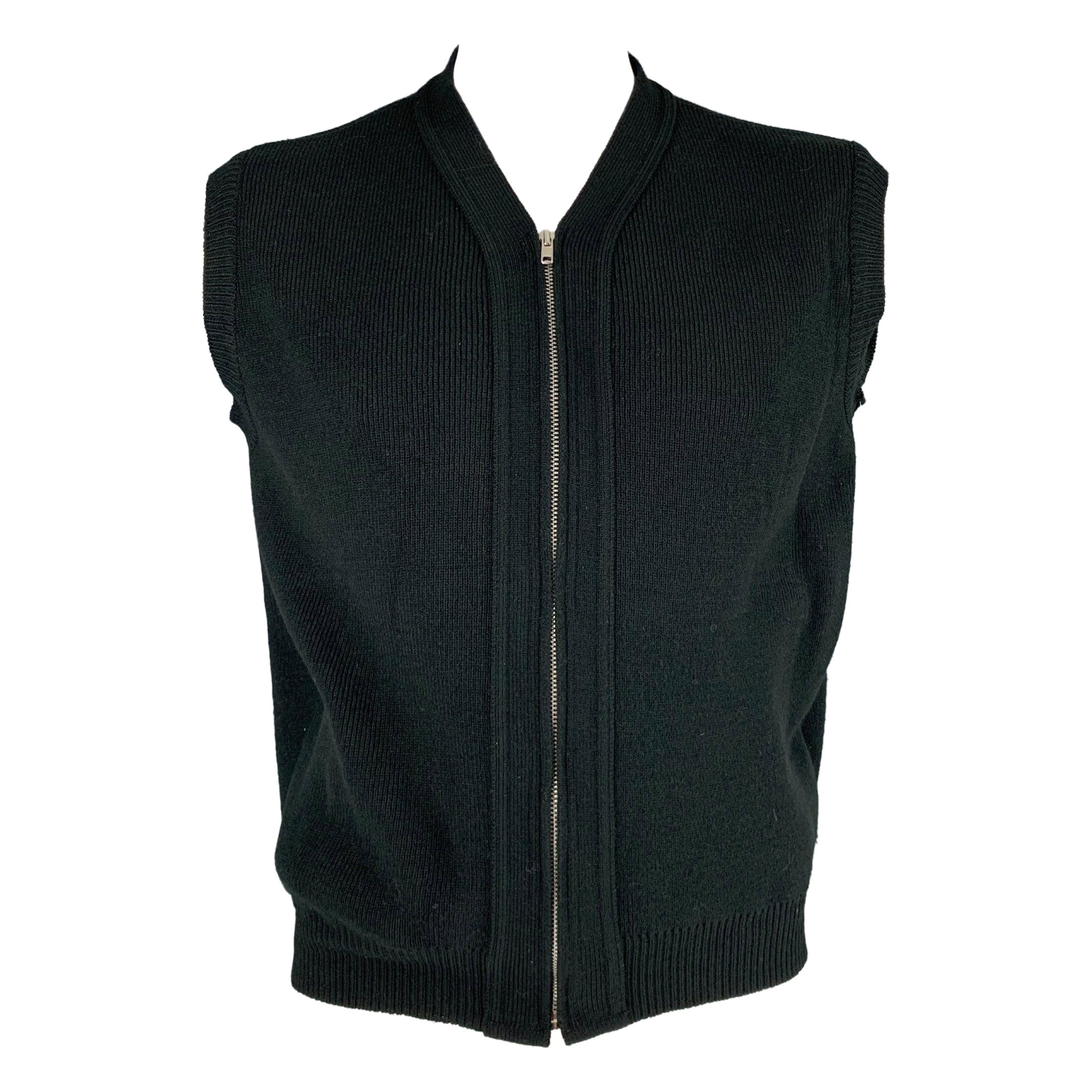 COMME des GARCONS HOMME Size L Black Acrylic Zip Vest For Sale
