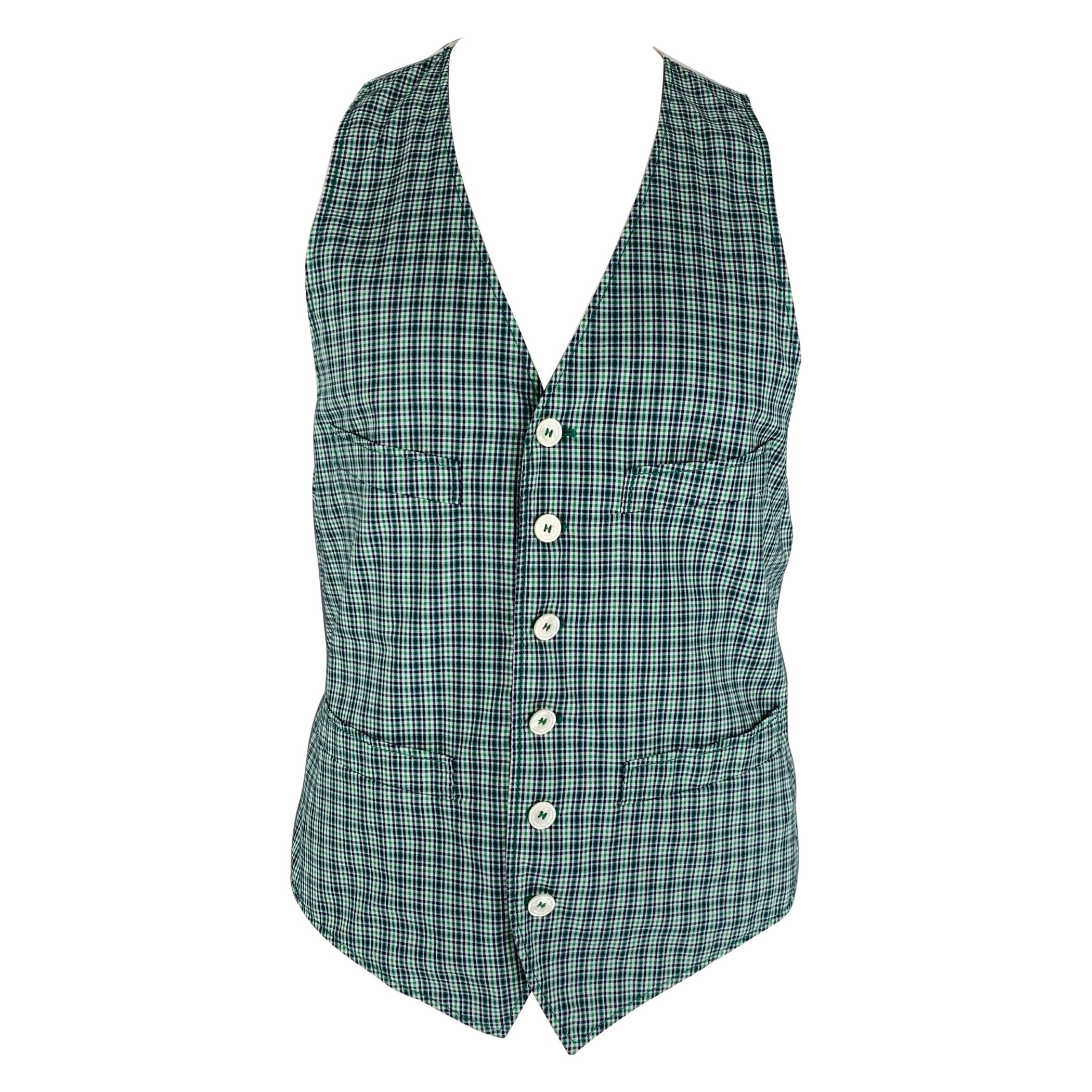 DSQUARED2 Size 42 Green Navy White Plaid Cotton Buttoned Vest For Sale