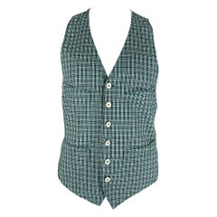 DSQUARED2 Size 42 Green Navy White Plaid Cotton Buttoned Vest