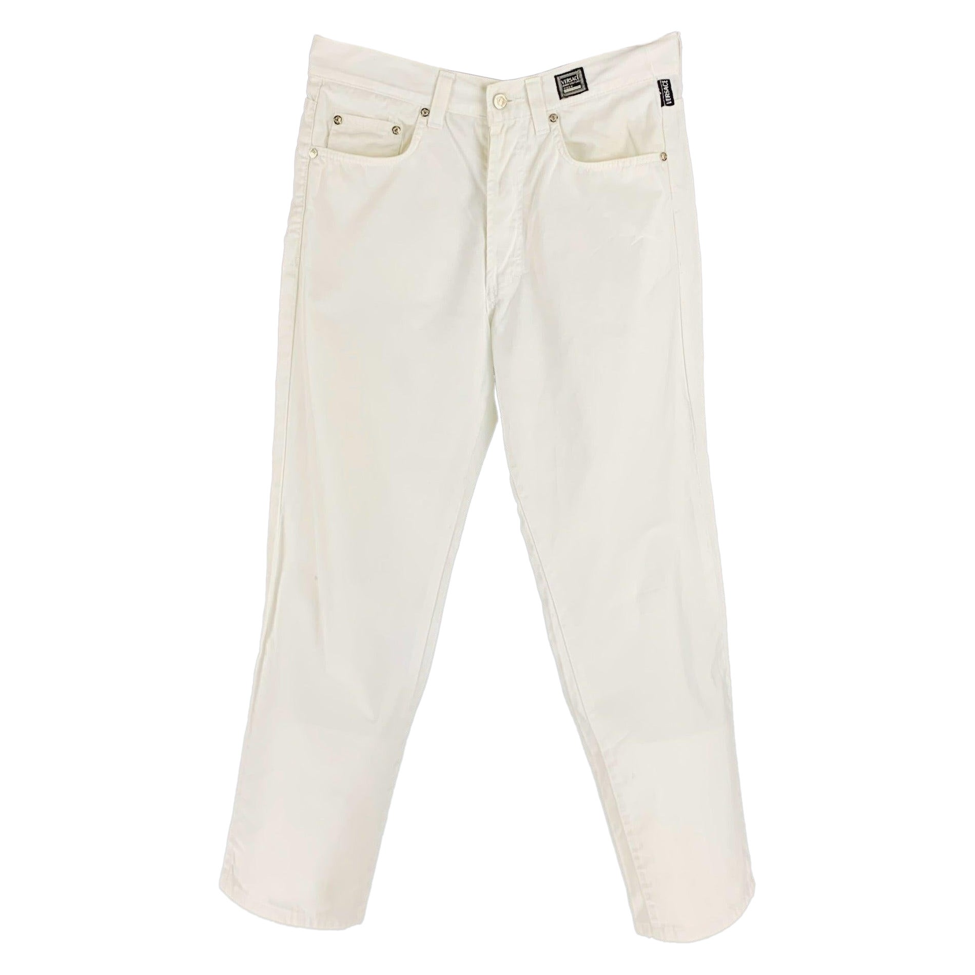 VERSACE JEANS COUTURE Size 30 White Denim 5 Pocket Jeans For Sale